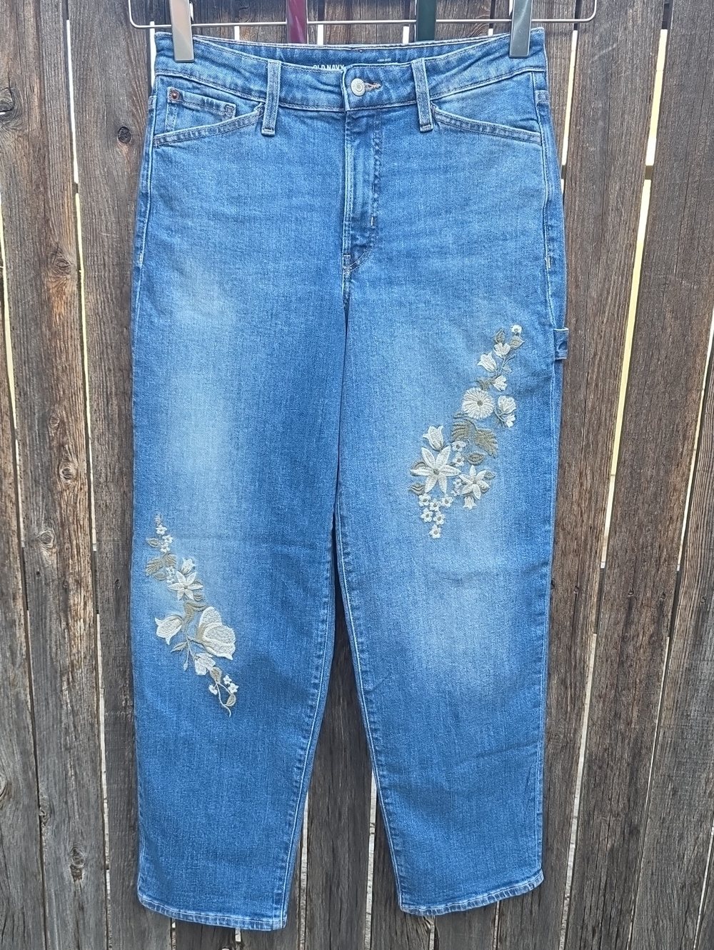Old Navy Blue High-Rise O. G. Loose Jeans with Floral Embroidery